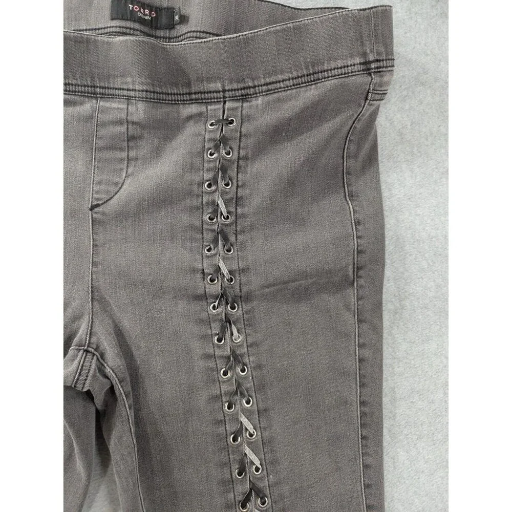 Torrid Denim Jeans Size 3R Grey Jegging Pull On Lace Up Legs High Rise Stretch - Picture 3 of 12